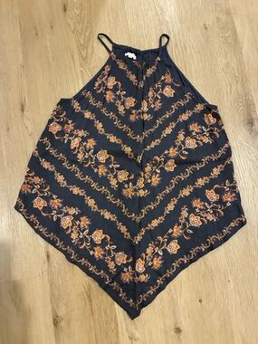 Maurices Navy Halter Tank Top with Orange Floral Pattern